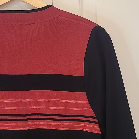 Exclusively Misook Long Sleeve Open Front Cardigan Blazer Black Red Size M - Picture 9 of 10